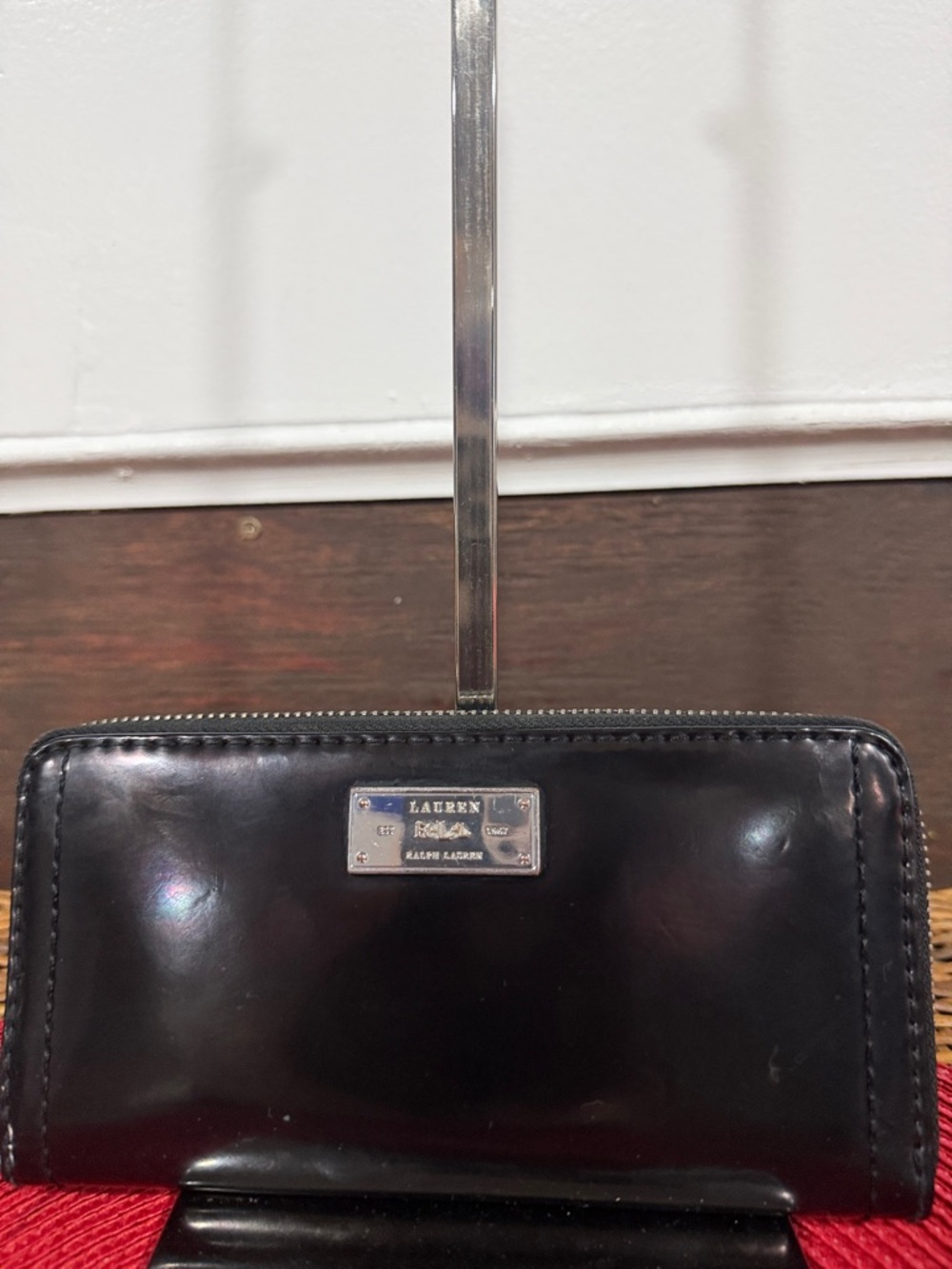 Lauren Ralph Lauren Black Patent Leather Zip-Around Wallet